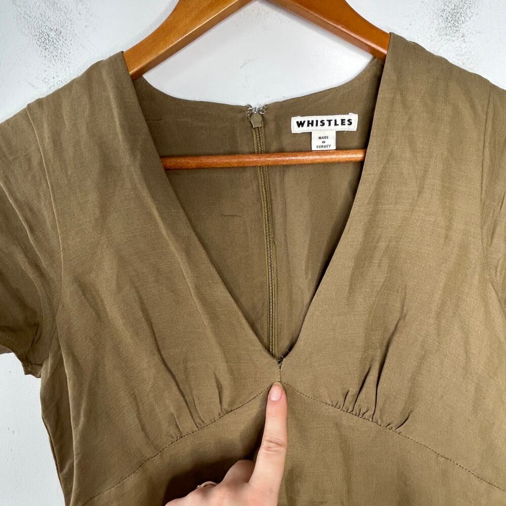WHISTLES Midi Dress Womens Size 2 Linen Cotton Minimalist Olive Indie Goblincore - Picture 8 of 8
